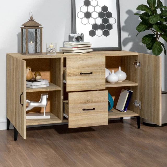 vidaXL 2 Door 2 Drawer Sonoma Oak Sideboard - Size: 60 x 100 x 36cm - Brown - Wilko - image 1