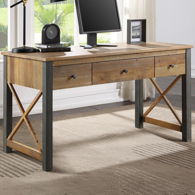 Baumhaus Urban Elegance 3 Drawer Reclaimed Home Office Desk - Brown - Wilko - image 1