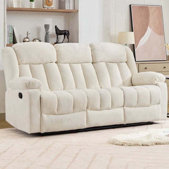 Artemis Home Lovell 3 Seater Cream Boucle Manual Recliner Sofa with Centre Console - Wilko - image 1