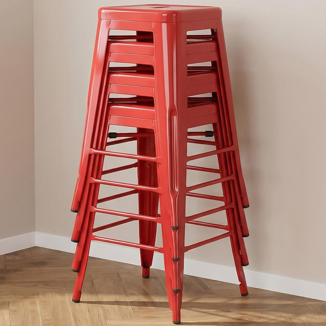 FWStyle Red Gloss Metal Bar Stool 4 Pack - Size: Set of 4 - Wilko - image 1