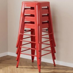 FWStyle Red Gloss Metal Bar Stool 4 Pack - Size: Set of 4 - Wilko - thumbnail 1