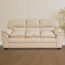 Leverton 3 Seater Cream Bonded Leather Sofa - Artemis Home - Wilko
