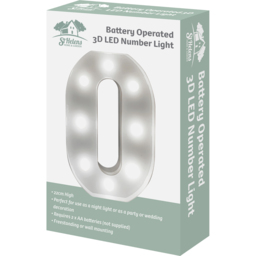 St Helens Battery Operated 3D LED Number 0 Light - Size: 21.8 x 4.3 x 16.5cm - White - Wilko - thumbnail 4