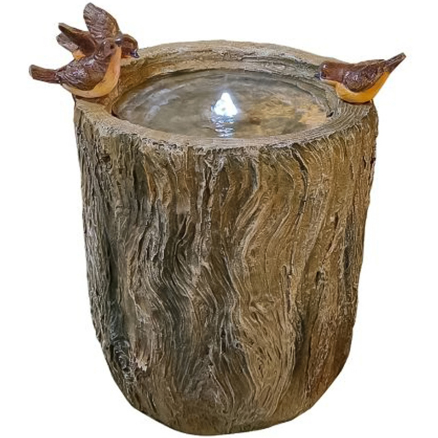 Tranquillity Bird On Log Solar Powered LED Water Feature - Size: 47 x 44 x 38cm - Grey - Wilko - image 1