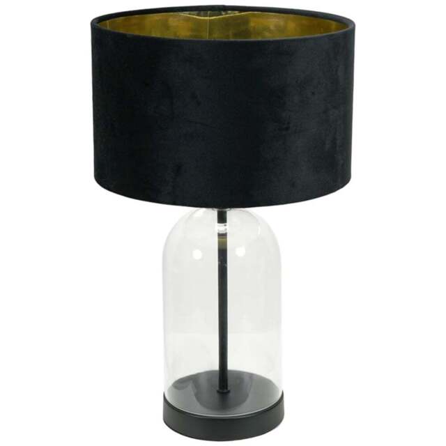 ValueLights Jessy Black Glass LED Table Lamp with Black and Gold Velvet Lamp Shade - Size: 45 x 25 x 25cm - White - Wilko - image 1