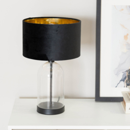 ValueLights Jessy Black Glass LED Table Lamp with Black and Gold Velvet Lamp Shade - Size: 45 x 25 x 25cm - White - Wilko - thumbnail 3