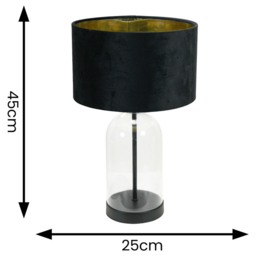 ValueLights Jessy Black Glass LED Table Lamp with Black and Gold Velvet Lamp Shade - Size: 45 x 25 x 25cm - White - Wilko - thumbnail 5