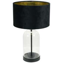 ValueLights Jessy Black Glass LED Table Lamp with Black and Gold Velvet Lamp Shade - Size: 45 x 25 x 25cm - White - Wilko