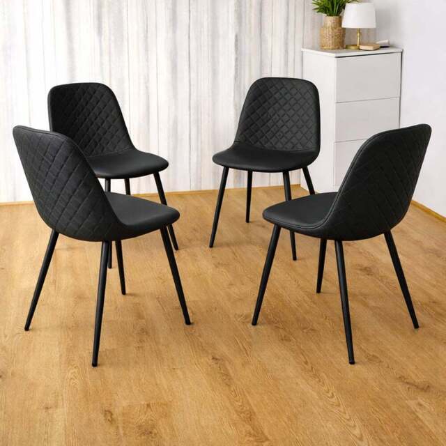Kosy Koala Set of 4 Black Faux Leather Diamond Stitch Dining Chair - Wilko - image 1