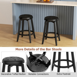 Costway Black Swivel Upholstered Bar Stool Set of 2 - Size: 81 x 52 x 17cm - Wilko - thumbnail 7