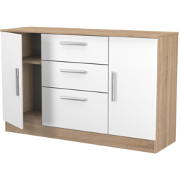 Crowndale Contrast 2 Door 3 Drawer White Matt and Bardolino Oak Sideboard Ready Assembled - Size: 79 x 126 x 39cm - White Matt & Bardolino Oak - Wilko - thumbnail 7