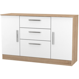 Crowndale Contrast 2 Door 3 Drawer White Matt and Bardolino Oak Sideboard Ready Assembled - Size: 79 x 126 x 39cm - White Matt & Bardolino Oak - Wilko - thumbnail 4