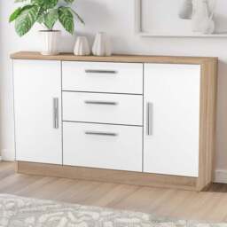 Crowndale Contrast 2 Door 3 Drawer White Matt and Bardolino Oak Sideboard Ready Assembled - Size: 79 x 126 x 39cm - White Matt & Bardolino Oak - Wilko - thumbnail 1