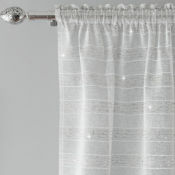 Tyrone Textiles Lima Silver Metallic Lurex Stripe Rod Pocket Voile Panel Curtains 140 x 137cm - Size: W 140 x D 137cm - Wilko - thumbnail 3