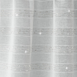 Tyrone Textiles Lima Silver Metallic Lurex Stripe Rod Pocket Voile Panel Curtains 140 x 137cm - Size: W 140 x D 137cm - Wilko - thumbnail 4