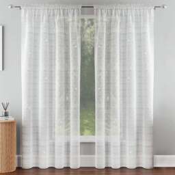 Tyrone Textiles Lima Silver Metallic Lurex Stripe Rod Pocket Voile Panel Curtains 140 x 137cm - Size: W 140 x D 137cm - Wilko - thumbnail 1