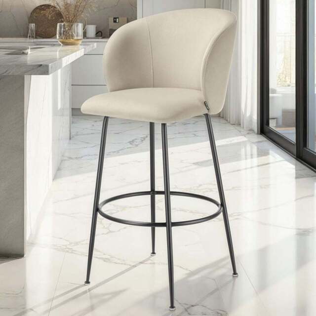 tectake Luana Cream and Black Velvet Look Padded Bar Stool Set of 2 - Wilko - image 1