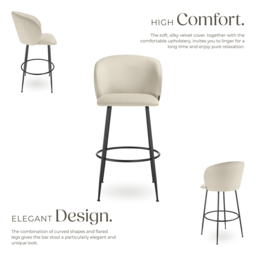 tectake Luana Cream and Black Velvet Look Padded Bar Stool Set of 2 - Wilko - thumbnail 5