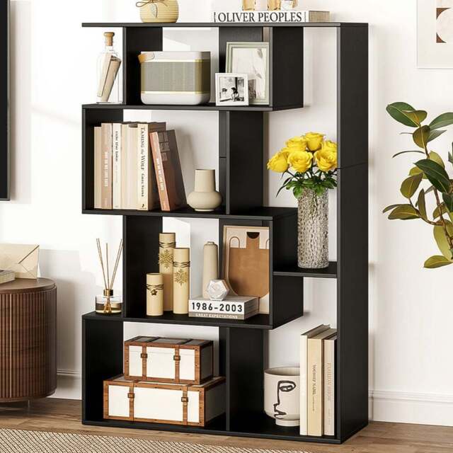 Costway 6 Shelf Black Geometric Bookshelf with Anti-tip Kits - Wilko - image 1