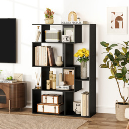 Costway 6 Shelf Black Geometric Bookshelf with Anti-tip Kits - Wilko - thumbnail 4