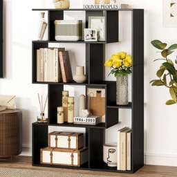 Costway 6 Shelf Black Geometric Bookshelf with Anti-tip Kits - Wilko - thumbnail 1