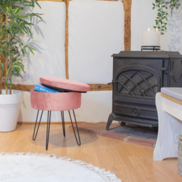 Harbour Housewares Pink and Black Velvet Round Footstool with Storage - Size: 45 x 36 x 36cm - Wilko - thumbnail 7