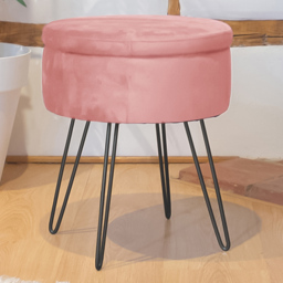 Harbour Housewares Pink and Black Velvet Round Footstool with Storage - Size: 45 x 36 x 36cm - Wilko