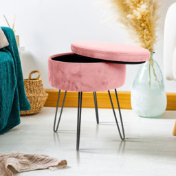 Harbour Housewares Pink and Black Velvet Round Footstool with Storage - Size: 45 x 36 x 36cm - Wilko - thumbnail 5
