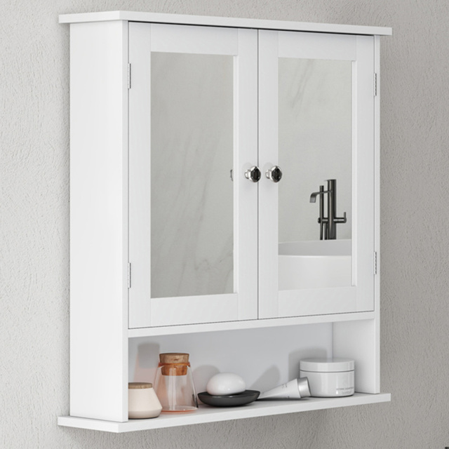 Kleankin 2 Door Wall Mounted Mirrored Cabinet with Shelf - Size: 58.0 cm x 13.0 cm x 56.0 cmcm - White - Wilko - image 1