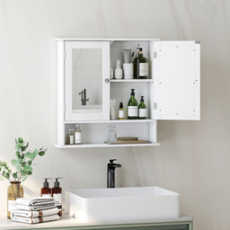 Kleankin 2 Door Wall Mounted Mirrored Cabinet with Shelf - Size: 58.0 cm x 13.0 cm x 56.0 cmcm - White - Wilko - thumbnail 6