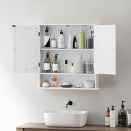 Kleankin 2 Door Wall Mounted Mirrored Cabinet with Shelf - Size: 58.0 cm x 13.0 cm x 56.0 cmcm - White - Wilko - thumbnail 4