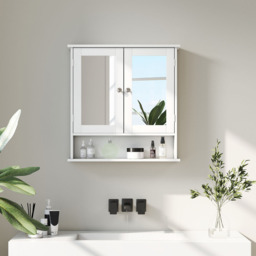 Kleankin 2 Door Wall Mounted Mirrored Cabinet with Shelf - Size: 58.0 cm x 13.0 cm x 56.0 cmcm - White - Wilko - thumbnail 5