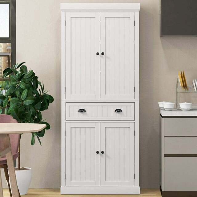 Costway 4 Door White Tall Kitchen Cupboard - Size: 76 x 40 x 183cm - Wilko - image 1