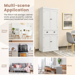 Costway 4 Door White Tall Kitchen Cupboard - Size: 76 x 40 x 183cm - Wilko - thumbnail 7