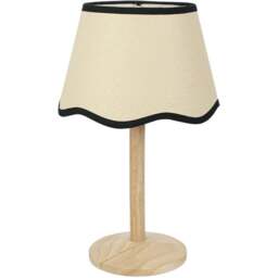 ValueLights Triston Scallop Black Edge Shade Natural Light Wood Stem LED Table Lamp - Cream - Wilko