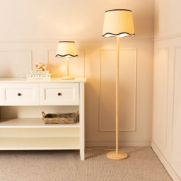 ValueLights Triston Scallop Black Edge Shade Natural Light Wood Stem LED Table Lamp - Cream - Wilko - thumbnail 6