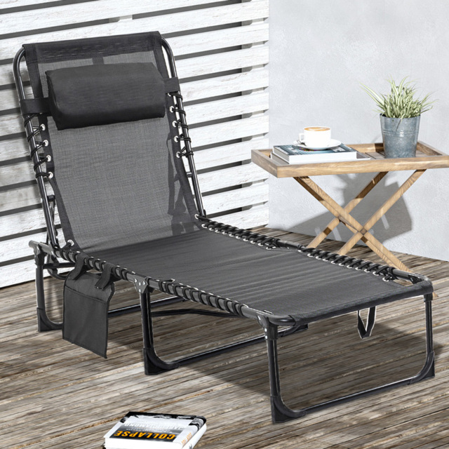 Outsunny Black Portable Garden Reclining Sun Lounger - Size: 1 Seater - Wilko - image 1