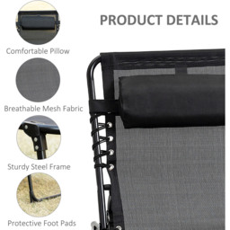 Outsunny Black Portable Garden Reclining Sun Lounger - Size: 1 Seater - Wilko - thumbnail 6