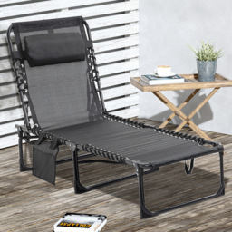 Outsunny Black Portable Garden Reclining Sun Lounger - Size: 1 Seater - Wilko - thumbnail 1