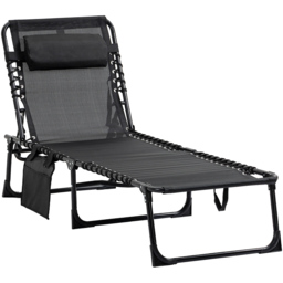 Outsunny Black Portable Garden Reclining Sun Lounger - Size: 1 Seater - Wilko - thumbnail 3