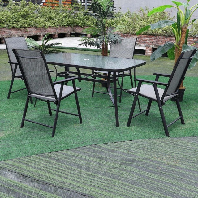 Living and Home Glass 4 Seater 120cm Rectangular Garden Dining Set Black - Wilko - image 1
