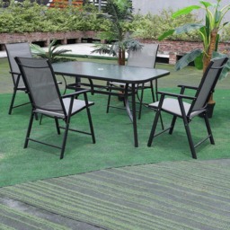 Living and Home Glass 4 Seater 120cm Rectangular Garden Dining Set Black - Wilko - thumbnail 1
