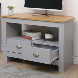 FurnitureHMD 2 Drawer Single Shelf Grey and Oak Effect Wooden Corner TV Unit - Size: 58 x 85 x 39cm - Wilko - thumbnail 1