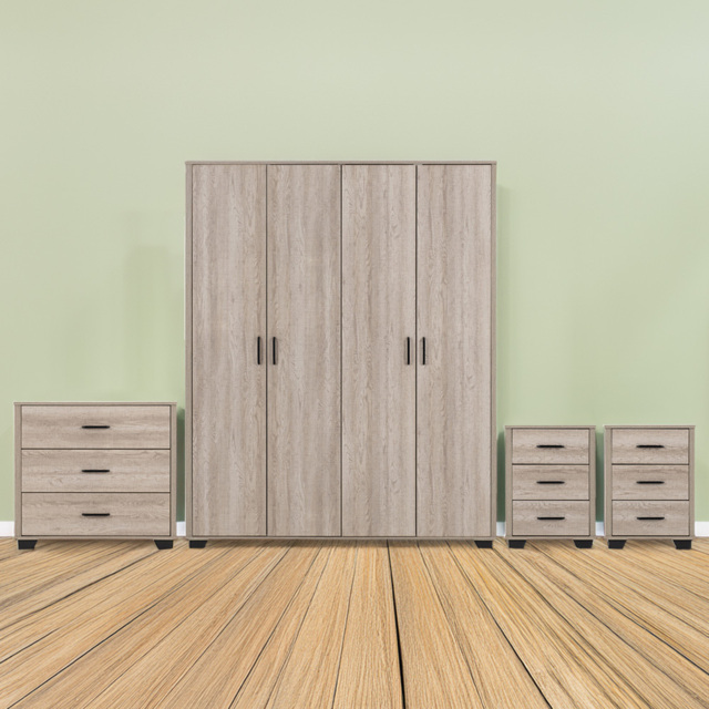 Seconique Oliver Light Oak Effect 4 Piece Bedroom Furniture Set - Brown - Wilko - image 1