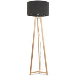 ValueLights Lottie Charcoal Boucle Drum Shade Natural Wood Tripod LED Floor Lamp - Size: 148 x 45 x 45cm - Cream - Wilko
