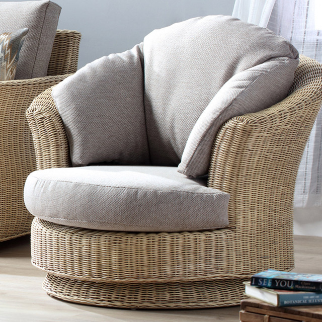 Desser Corsica Lyon Natural Rattan Biscuit Fabric Swivel Chair - Size: Single - Cream - Wilko - image 1