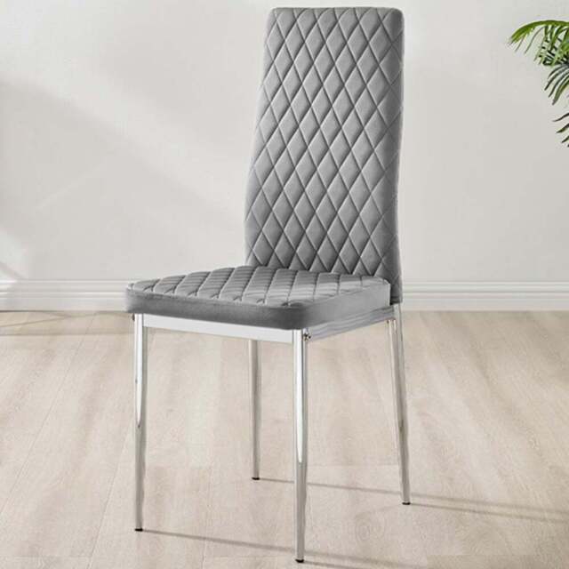 Furniturebox Valera Set of 4 Grey and Chrome Velvet Dining Chair - Wilko - image 1