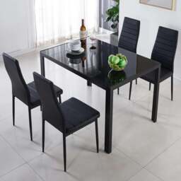 Kosy Koala 4 Seater Faux Leather Glass Dining Set Black - Wilko