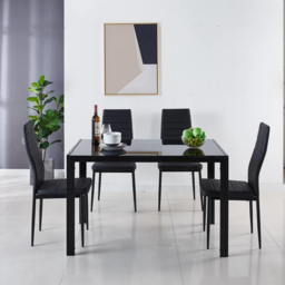 Kosy Koala 4 Seater Faux Leather Glass Dining Set Black - Wilko - thumbnail 3
