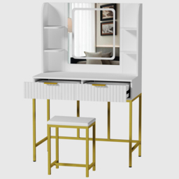 Kosy Koala Annabelle 2 Drawer 4 Shelf White and Gold Dressing Table Set with LED Mirror - Size: 140 x 90 x 40cm - Wilko - thumbnail 4